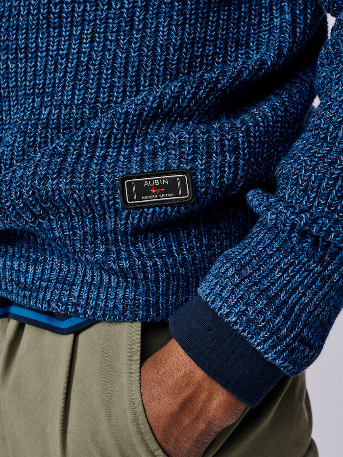 Aubin Blue Twist Martin Cotton Ribbed Crew Neck | Crew Neck
