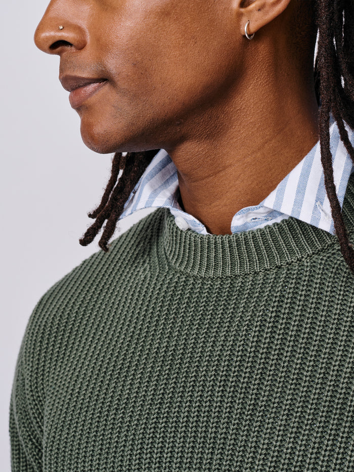 Aubin Khaki Martin Cotton Ribbed Crew Neck | Crew Neck