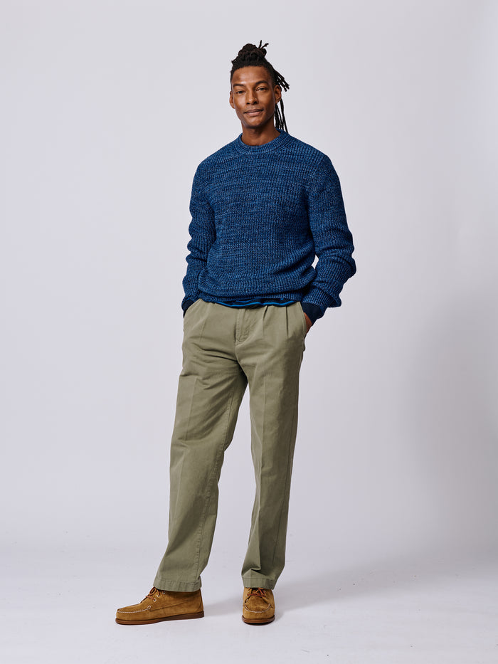 Aubin Blue Twist Martin Cotton Ribbed Crew Neck | Crew Neck