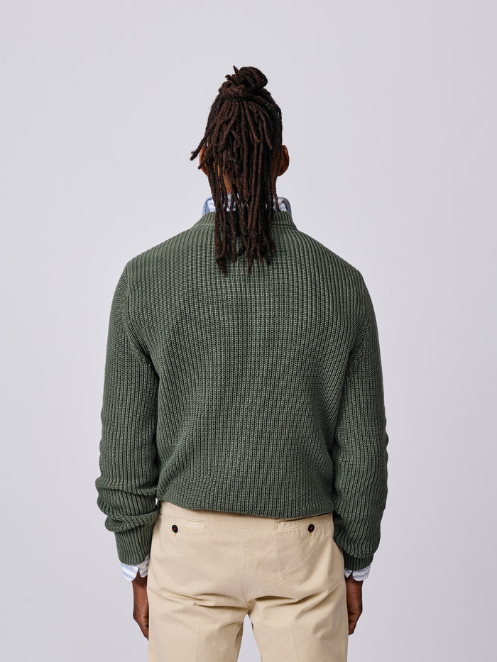 Aubin Khaki Martin Cotton Ribbed Crew Neck | Crew Neck