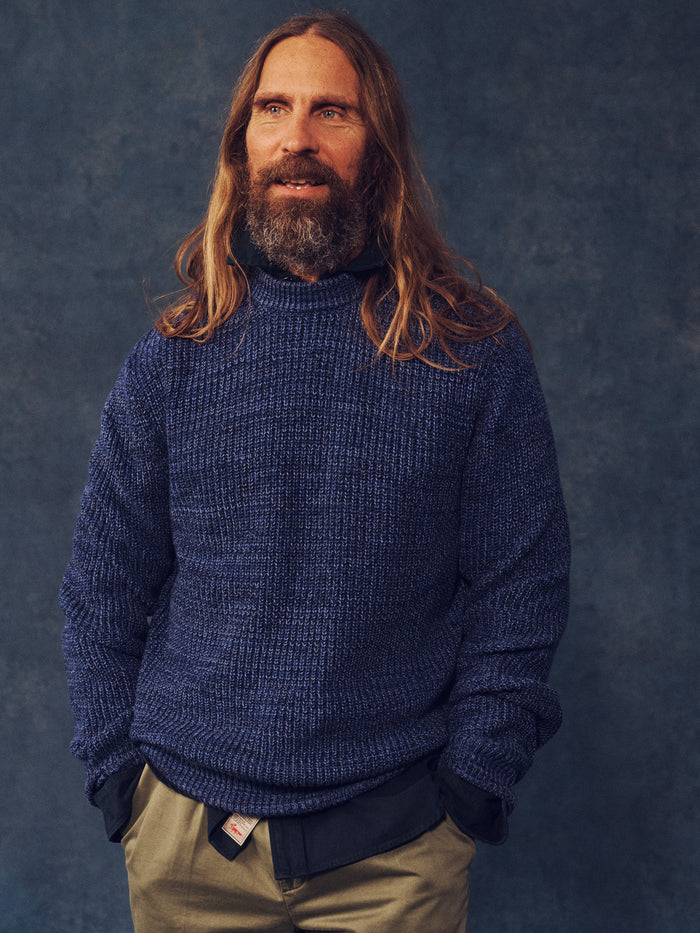 Aubin Blue Twist Martin Cotton Ribbed Crew Neck | Crew Neck