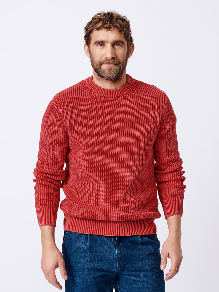 Aubin Red Martin Ribbed Crew | Crew Neck