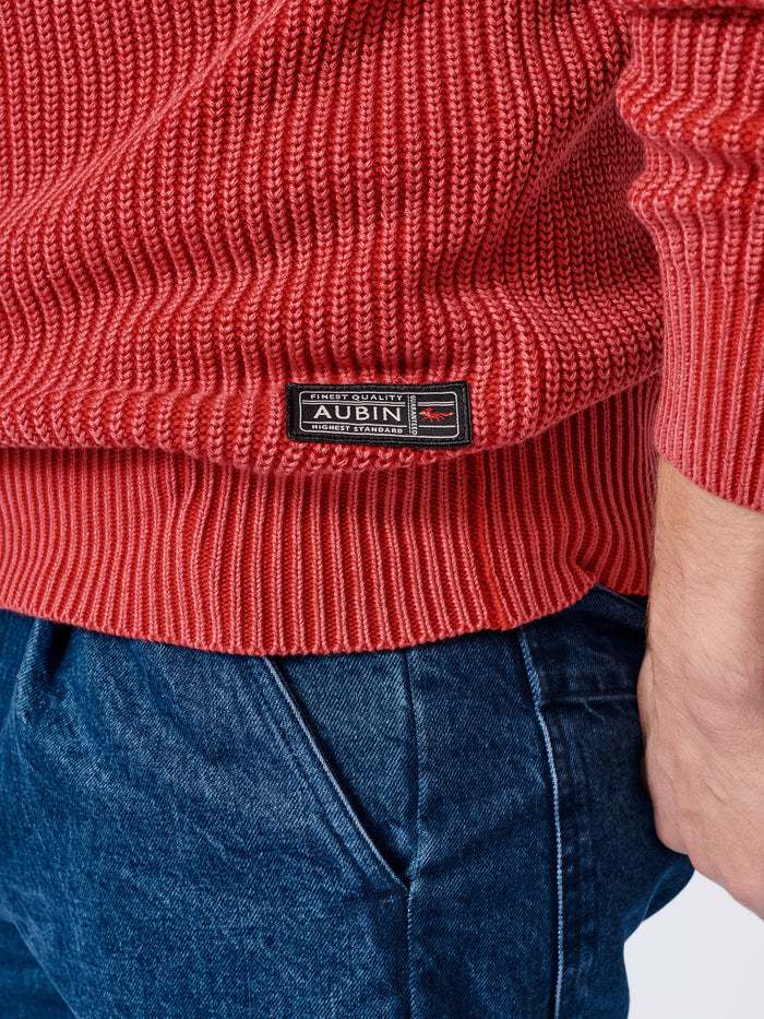 Aubin Red Martin Ribbed Crew | Crew Neck