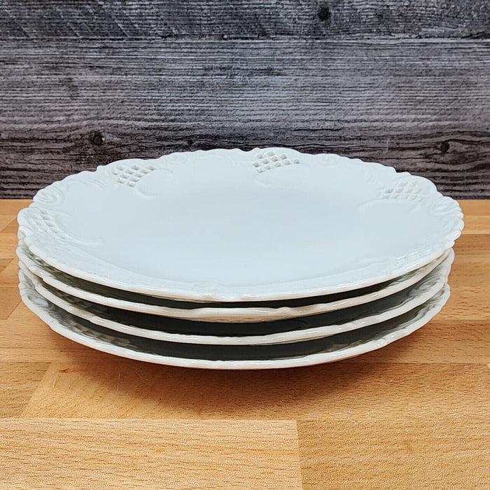Maryland Openwork Salad Plate Set of 4 White with Embossed Scrolls 8” 20cm