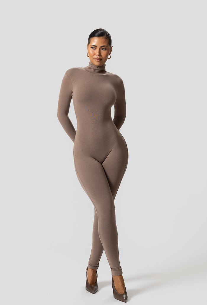 Matte Basix Sculpt Turtle Neck Jumpsuit - Nude