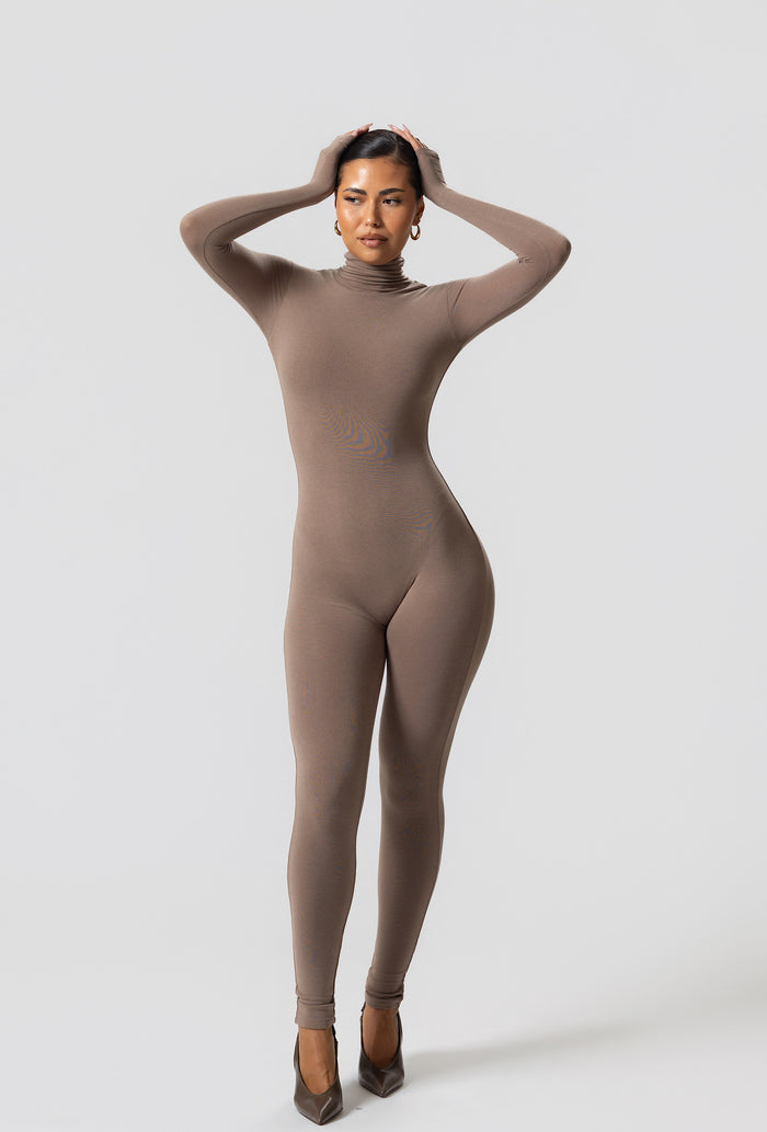 Matte Basix Sculpt Turtle Neck Jumpsuit - Nude