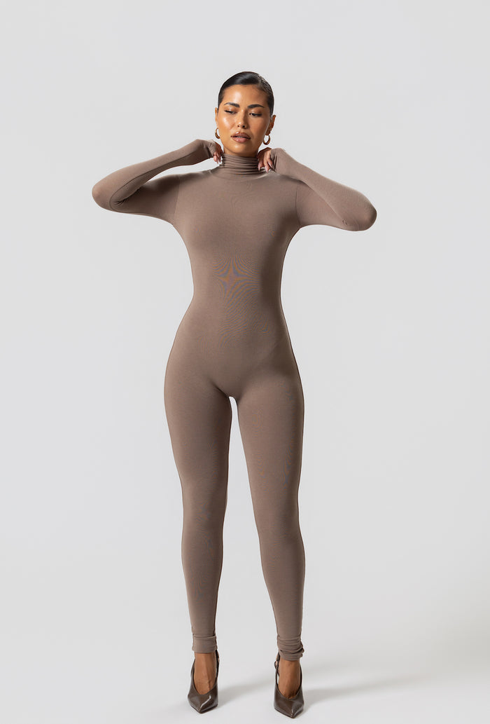 Matte Basix Sculpt Turtle Neck Jumpsuit - Nude