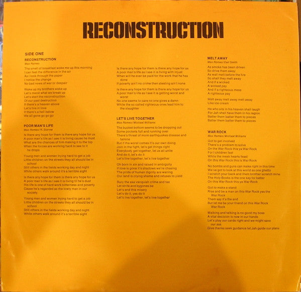 Max Romeo - Reconstruction (1977 US Press)