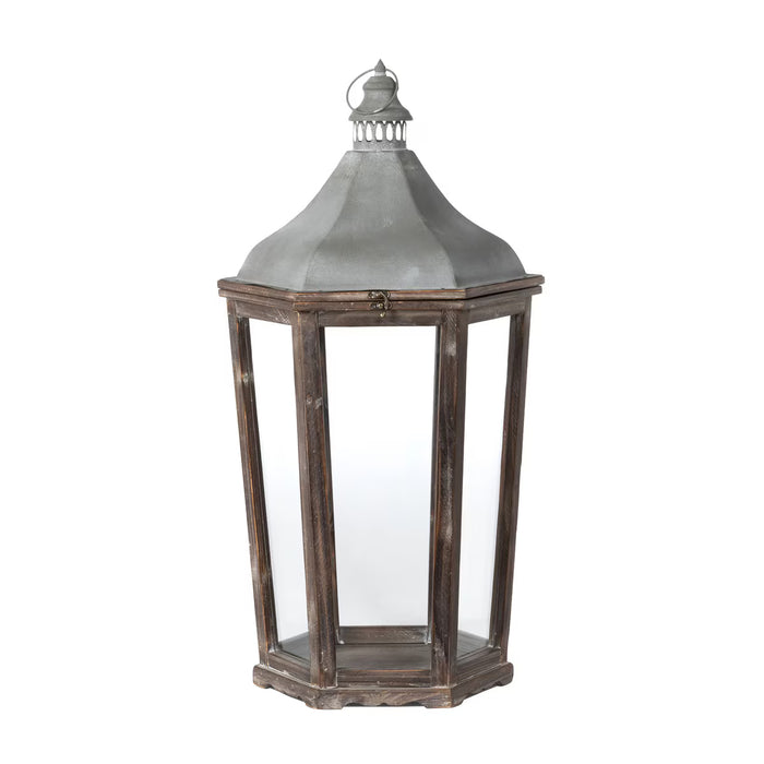 Medium Wood & Galvanized Metal Lantern