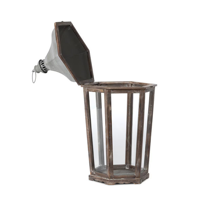 Medium Wood & Galvanized Metal Lantern