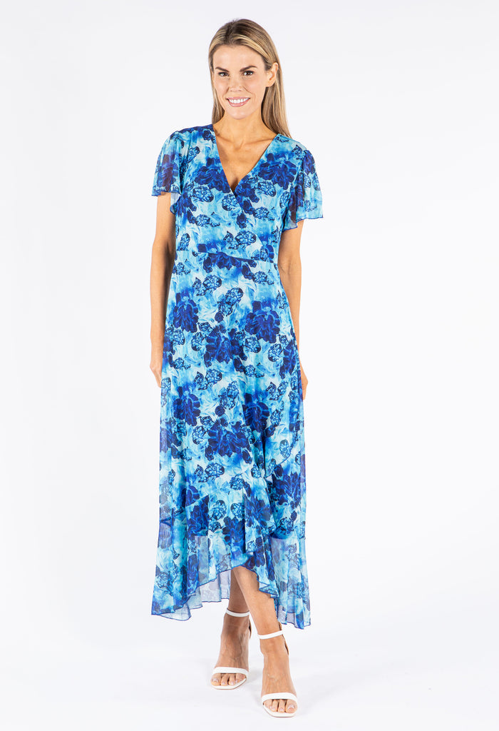 Mesh Floral Print Wrap Dress