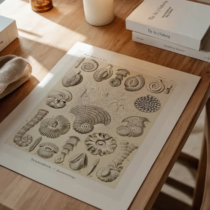 Microorganisms Vintage Diagram Print unframed on a home office desk