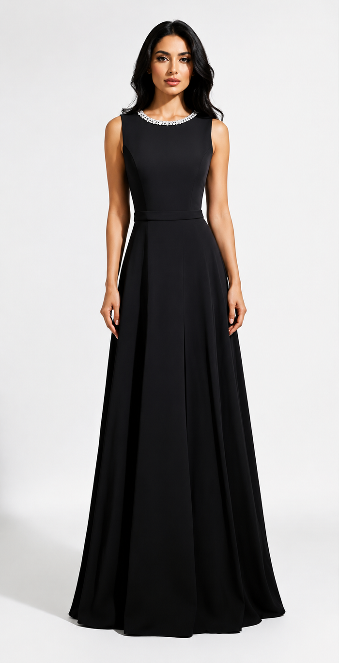 Midnight Elegance Crystal Neckline Gown - Grace