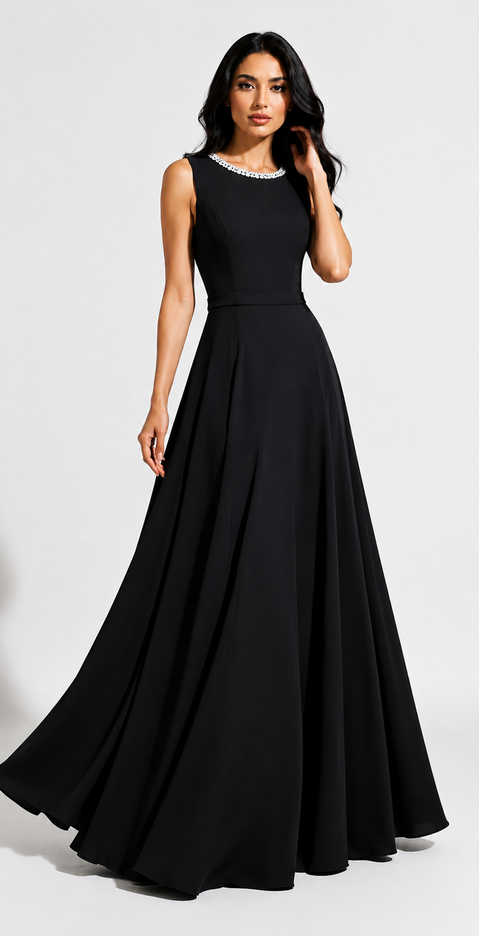 Midnight Elegance Crystal Neckline Gown - Grace