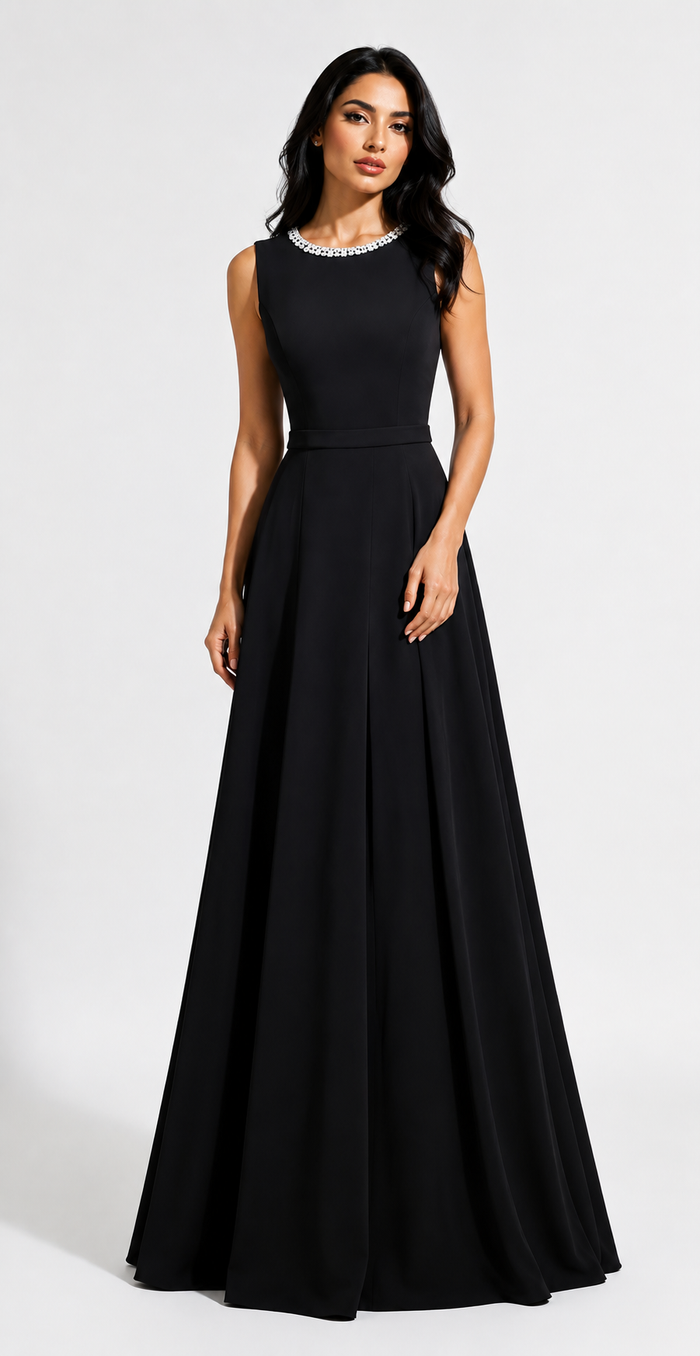 Midnight Elegance Crystal Neckline Gown - Grace