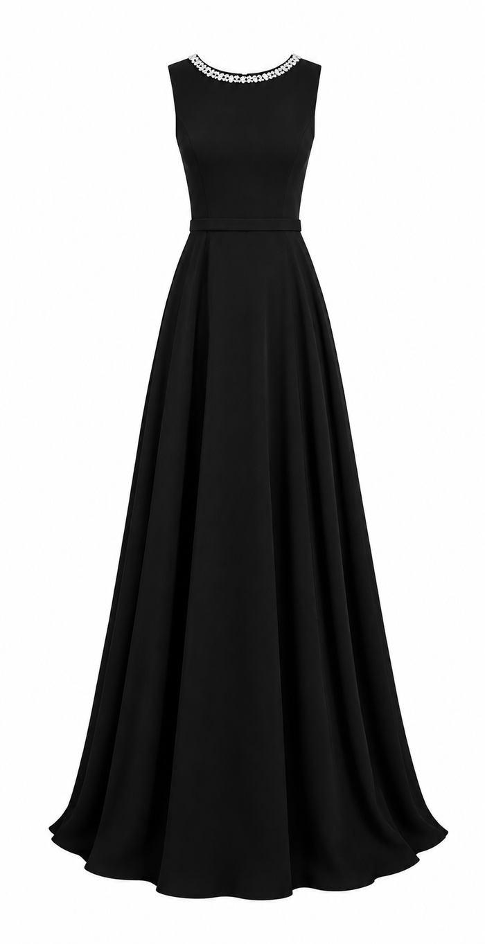 Midnight Elegance Crystal Neckline Gown - Grace