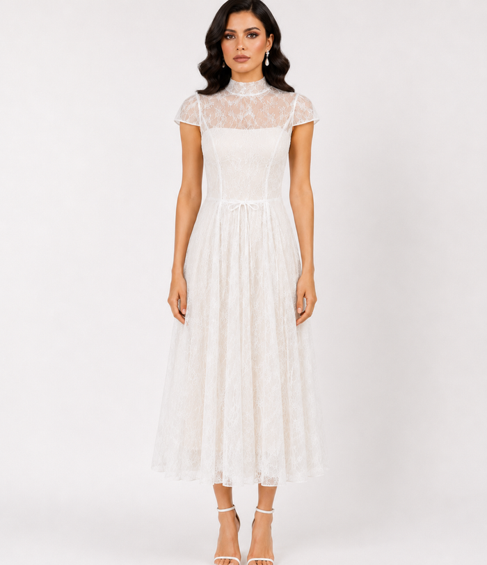 Midnight Lace A-Line Evening Dress — Noir