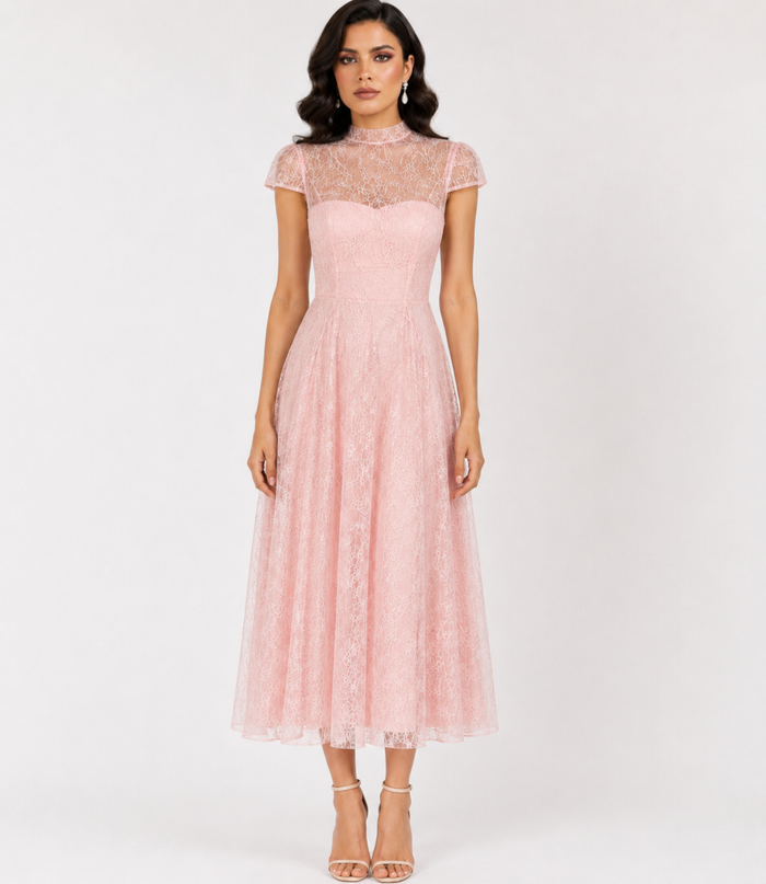 Midnight Lace A-Line Evening Dress — Noir