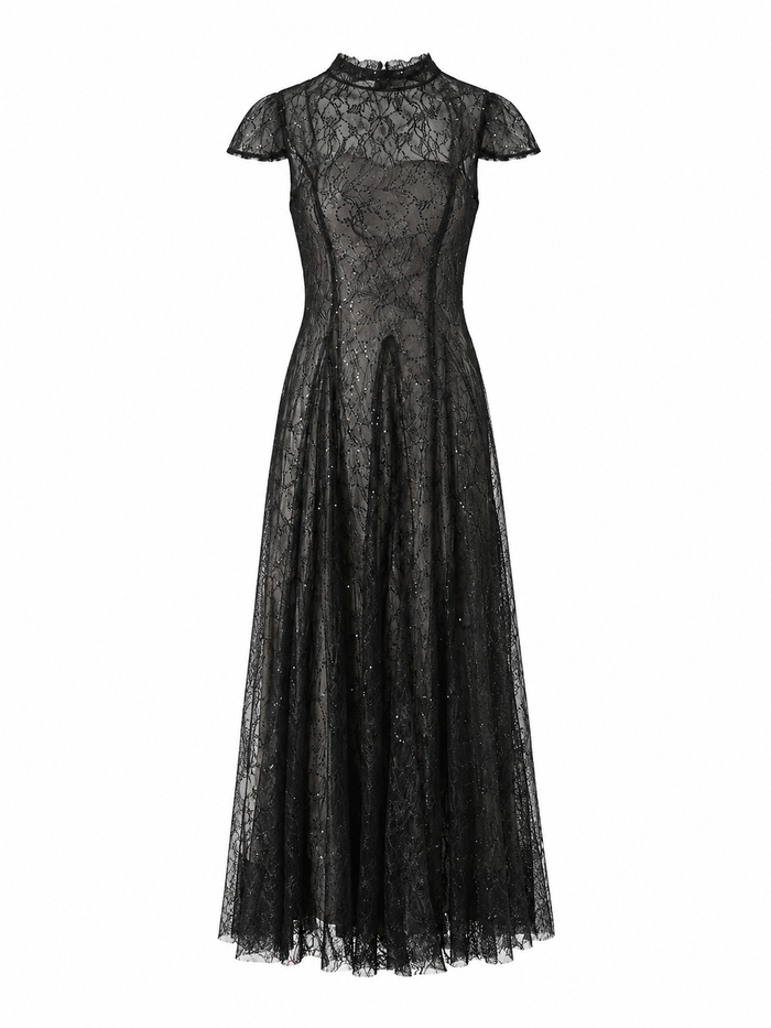 Midnight Lace A-Line Evening Dress — Noir