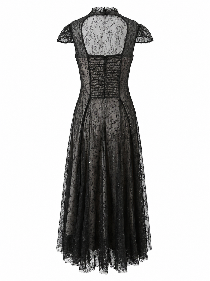 Midnight Lace A-Line Evening Dress — Noir