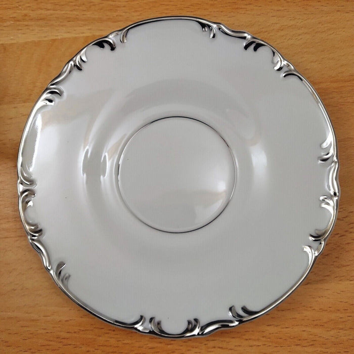 Mikasa Marlboro Platinum Footed Tea Cup & Saucer Set of 4 Fine China Japan 9267
