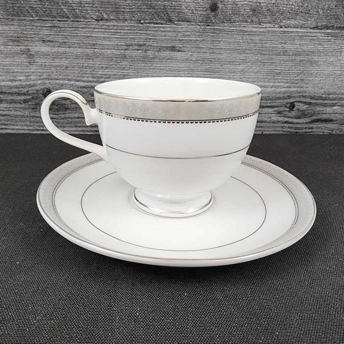 Mikasa Platinum Crown Tea Cup & Saucer Set of 2 White Ceramic Coffee Mug L3428