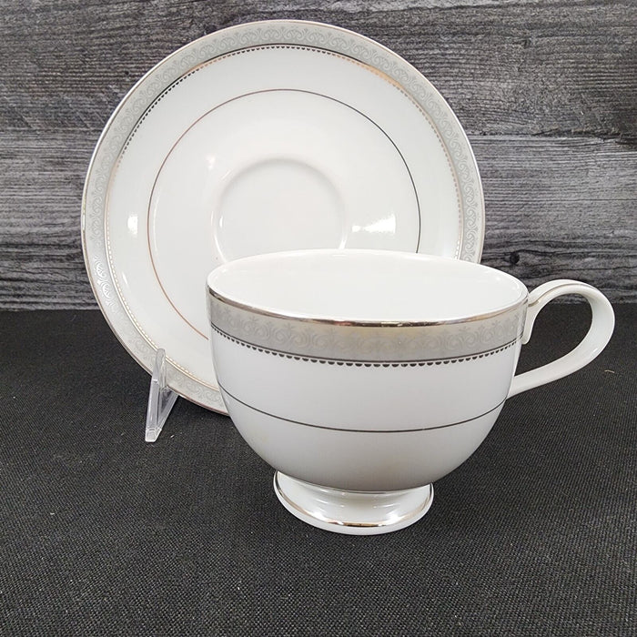 Mikasa Platinum Crown Tea Cup & Saucer Set of 2 White Ceramic Coffee Mug L3428