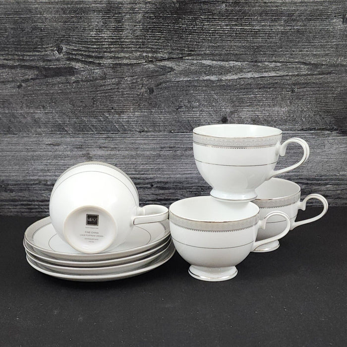 Mikasa Platinum Crown Tea Cup & Saucer Set of 4 Coffee Mug Ceramic White L3428