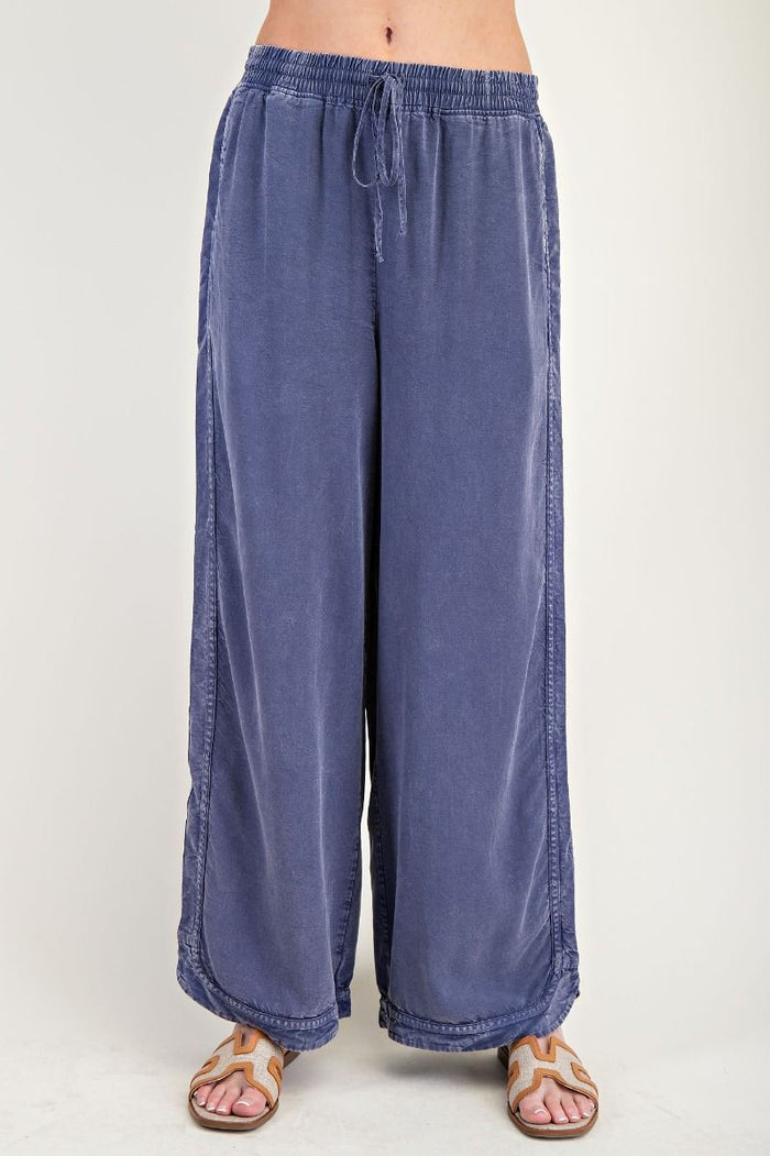 MINERAL WASHED SOFT TWILL WIDE LEG PANTS