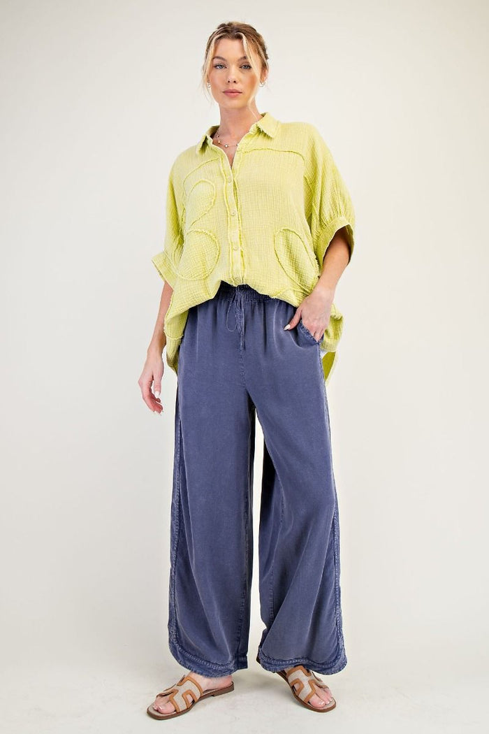 MINERAL WASHED SOFT TWILL WIDE LEG PANTS