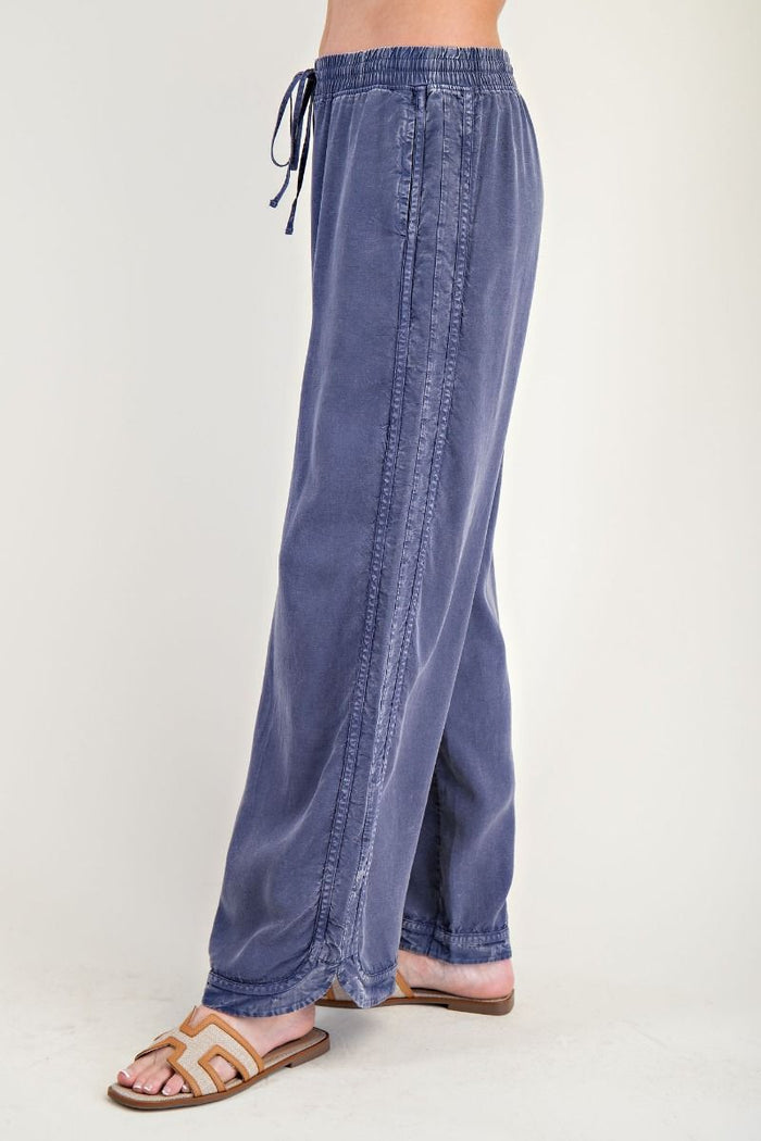MINERAL WASHED SOFT TWILL WIDE LEG PANTS