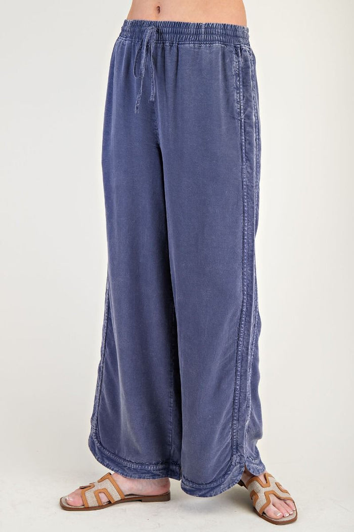 MINERAL WASHED SOFT TWILL WIDE LEG PANTS