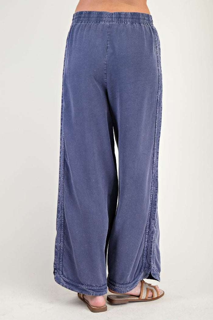 MINERAL WASHED SOFT TWILL WIDE LEG PANTS