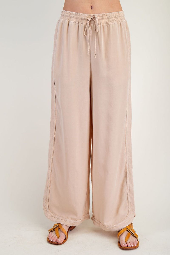 MINERAL WASHED SOFT TWILL WIDE LEG PANTS