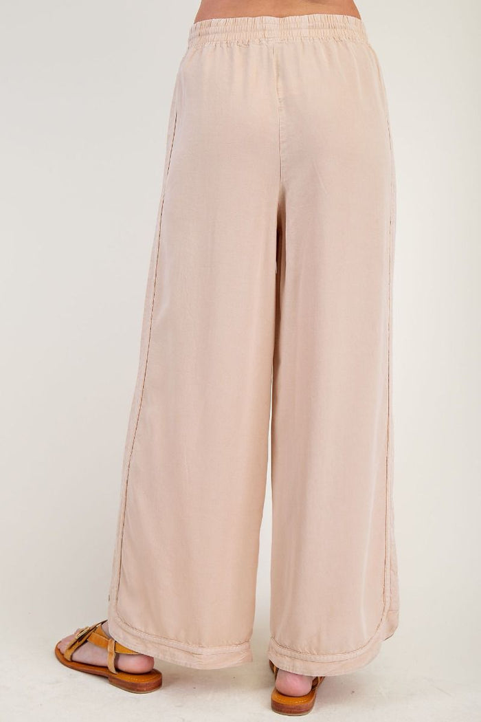 MINERAL WASHED SOFT TWILL WIDE LEG PANTS