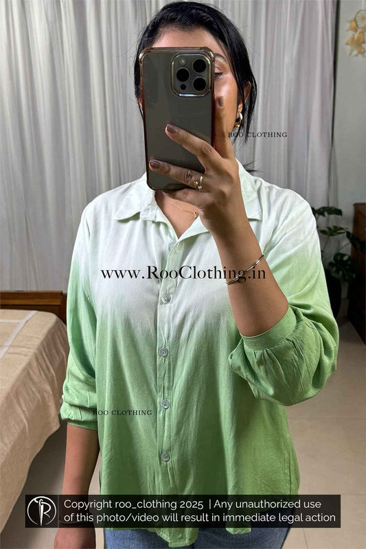Mint Mist Green Ombre Tie-Dye Full Sleeve Rayon Shirt – Relaxed Fit