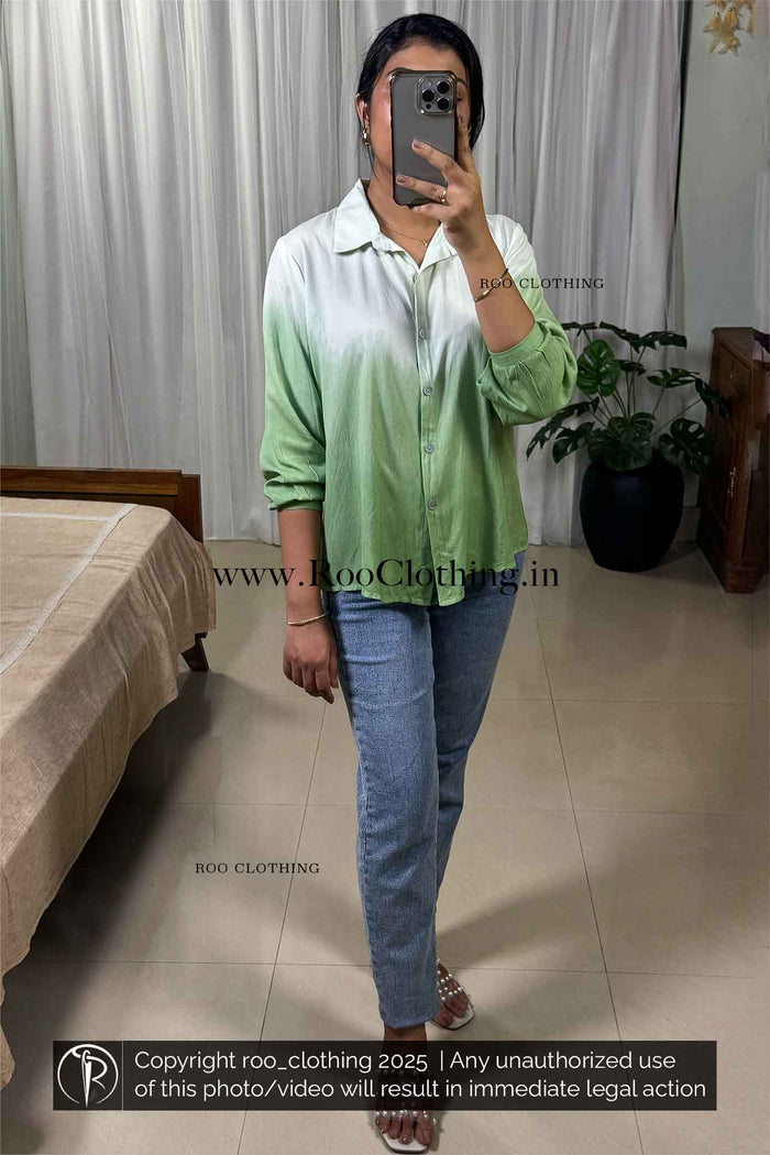 Mint Mist Green Ombre Tie-Dye Full Sleeve Rayon Shirt – Relaxed Fit