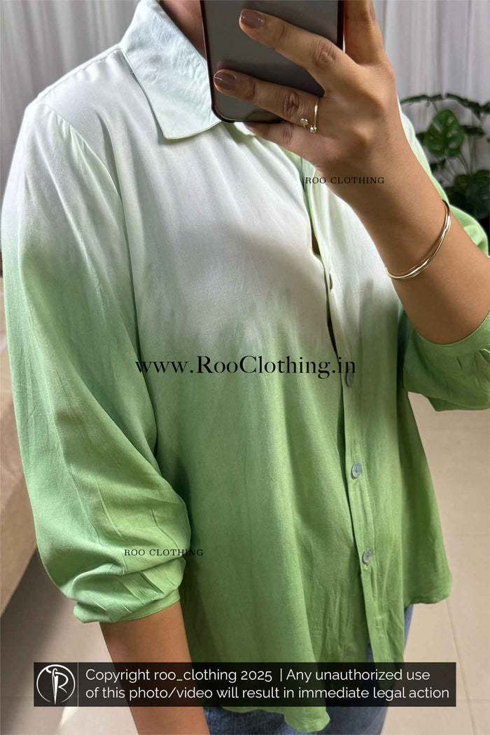 Mint Mist Green Ombre Tie-Dye Full Sleeve Rayon Shirt – Relaxed Fit