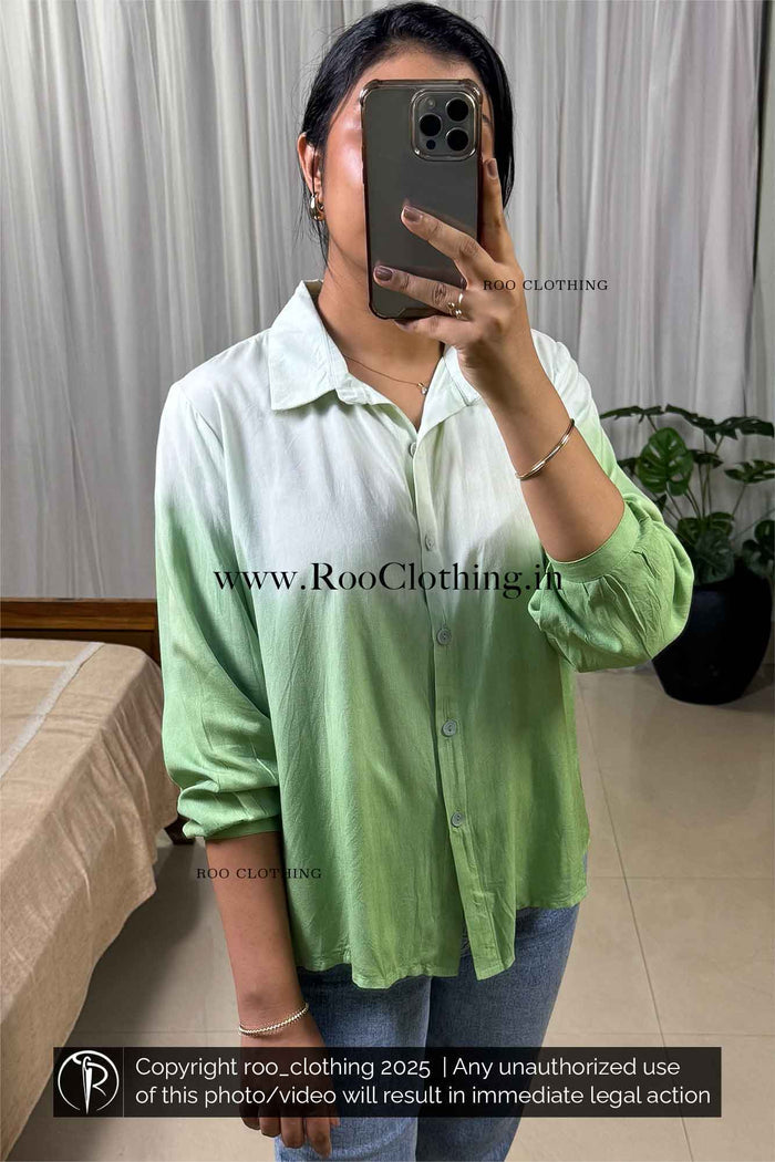 Mint Mist Green Ombre Tie-Dye Full Sleeve Rayon Shirt – Relaxed Fit
