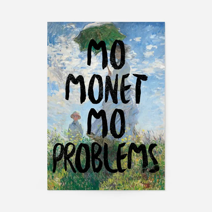 Mo Monet Mo Problems Altered Art Print, quirky altered art print, unframed in blue
