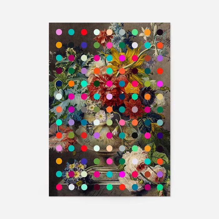 Modern Art Dots Flowers Altered Art Print, floral art print, unframed