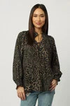 MONA RUCHED RAGLAN SLEEVE TOP LEOPARD CUB