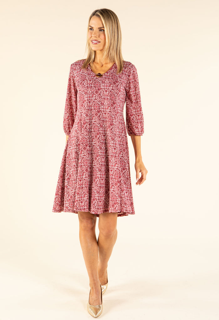 Mosaic Print V-Neck Dress