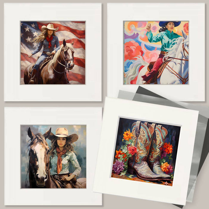 Mowbi - Southwest Full Moon Cowgirl - Wall Art Print - Coastal Cowgirl  8"x10" Artwork - 11"x14" Mat