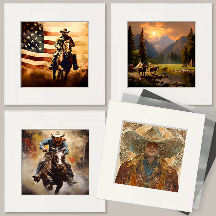 Mowbi - Southwest Full Moon Cowgirl - Wall Art Print - Coastal Cowgirl  8"x10" Artwork - 11"x14" Mat