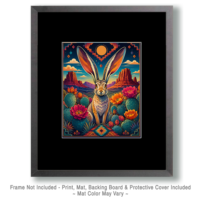 Mowbi - Stylized Jackrabbit Southwestern Matted Art Print - Wholesale Retail Decor
