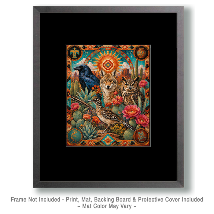 Mowbi - Stylized Southwestern Wildlife Collage Matted Art Print - Wholesale Retail Decor