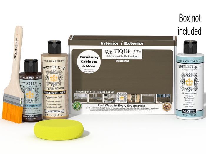 Retique It® Black Walnut kit with brush, sponge, matte top coat, and box not included.