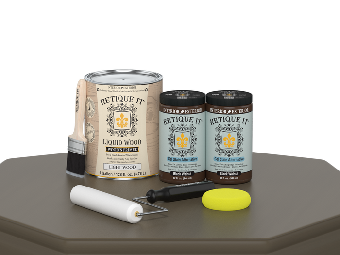 Retique It Black Walnut Multi-purpose Smooth Finish Kit with four large wood finishing tools, ideal for furniture and woodworking projects.