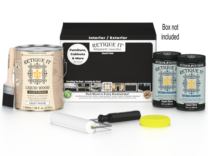 Retique It Multi-purpose Smooth Finish Kit in Classic Black, 4-piece wood finishing set with smooth, polished surfaces.